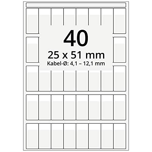 Labelident selbstlaminierende Kabeletiketten, transparent - 25 x 51 mm - 4.000 Kabelmarkierer selbstklebend auf 100 DIN A4 Bogen, hochklar, für Kabel-Ø 4,1 bis 12,1 mm von Labelident