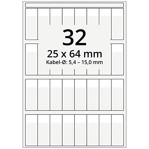 Labelident selbstlaminierende Kabeletiketten, transparent - 25 x 64 mm - 3.200 Kabelmarkierer selbstklebend auf 100 DIN A4 Bogen, glänzend, für Kabel-Ø 5,4 bis 15,0 mm von Labelident