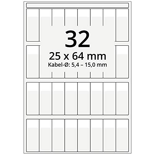 Labelident selbstlaminierende Kabeletiketten, transparent - 25 x 64 mm - 3.200 Kabelmarkierer selbstklebend auf 100 DIN A4 Bogen, hochklar, für Kabel-Ø 5,4 bis 15,0 mm von Labelident