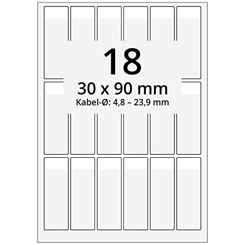 Labelident selbstlaminierende Kabeletiketten, transparent - 30 x 90 mm - 1.800 Kabelmarkierer selbstklebend auf 100 DIN A4 Bogen, hochklar, für Kabel-Ø 4,8 bis 23,9 mm von Labelident