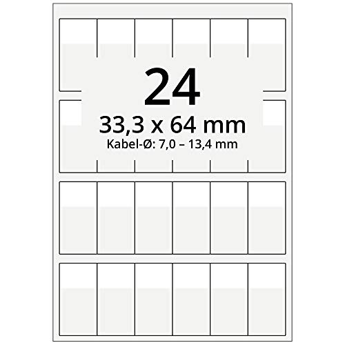 Labelident selbstlaminierende Kabeletiketten, transparent - 33 x 64 mm - 2400 Kabelmarkierer selbstklebend auf 100 DIN A4 Bogen, hochklar, für Kabel-Ø 7,0 bis 13,4 mm von Labelident