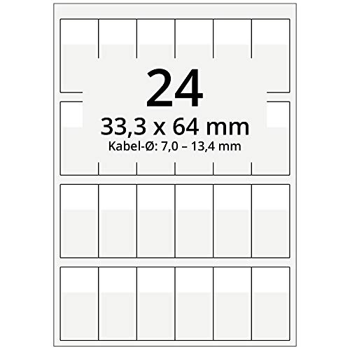 Labelident selbstlaminierende Kabeletiketten, transparent - 33,3 x 64 mm - 2.400 Kabelmarkierer selbstklebend auf 100 DIN A4 Bogen, glänzend, für Kabel-Ø 7,0 bis 13,4 mm von Labelident