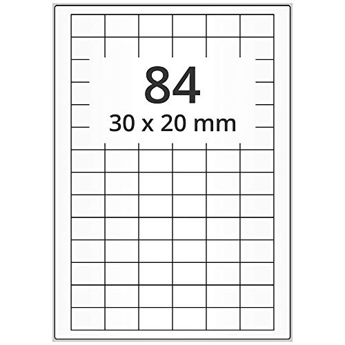 Labelident wetterfeste Folienetiketten weiß matt - 30 x 20 mm - 8400 PET Polyester Etiketten feuchtigkeitsbeständig auf 100 Blatt DIN A4 Bogen, selbstklebend von Labelident