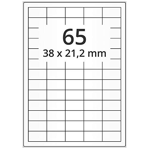 Labelident wetterfeste Folienetiketten weiß matt - 38 x 21 mm - 6500 PET Polyester Etiketten feuchtigkeitsbeständig auf 100 Blatt DIN A4 Bogen, selbstklebend von Labelident