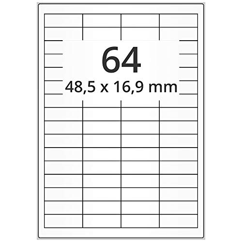 Labelident wetterfeste Folienetiketten weiß matt - 49 x 17 mm - 6400 PET Polyester Etiketten feuchtigkeitsbeständig auf 100 Blatt DIN A4 Bogen, selbstklebend von Labelident