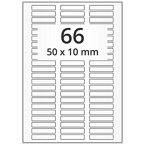 Labelident wetterfeste Folienetiketten weiß matt - 50 x 10 mm - 6.600 PET Polyester Etiketten feuchtigkeitsbeständig auf 100 DIN A4 Bogen, selbstklebend von Labelident