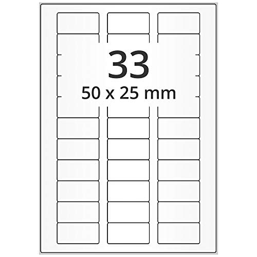 Labelident wetterfeste Folienetiketten weiß matt - 50 x 25 mm - 3.300 PET Polyester Etiketten feuchtigkeitsbeständig auf 100 DIN A4 Bogen, selbstklebend von Labelident