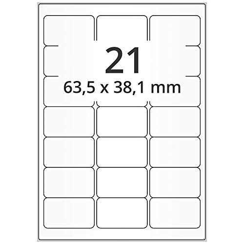 Labelident wetterfeste Folienetiketten weiß matt - 63,5 x 38,1 mm - 2.100 PET Polyester Etiketten feuchtigkeitsbeständig auf 100 DIN A4 Bogen, beschichtet, selbstklebend Labelident wetterfeste Folienetiketten weiß matt - 63,5 x 38,1 mm - 2.100 PET Polyester Etiketten feuchtigkeitsbeständig auf 100 DIN A4 Bogen, beschichtet, selbstklebend von Labelident