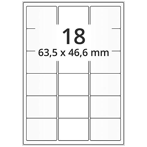 Labelident wetterfeste Folienetiketten weiß matt - 63,5 x 46,6 mm - 1.800 PET Polyester Etiketten feuchtigkeitsbeständig auf 100 DIN A4 Bogen, selbstklebend von Labelident