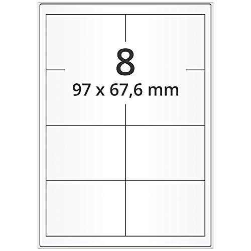 Labelident wetterfeste Folienetiketten weiß matt - 97 x 67,6 mm - 800 PET Polyester Etiketten feuchtigkeitsbeständig auf 100 DIN A4 Bogen, selbstklebend von Labelident