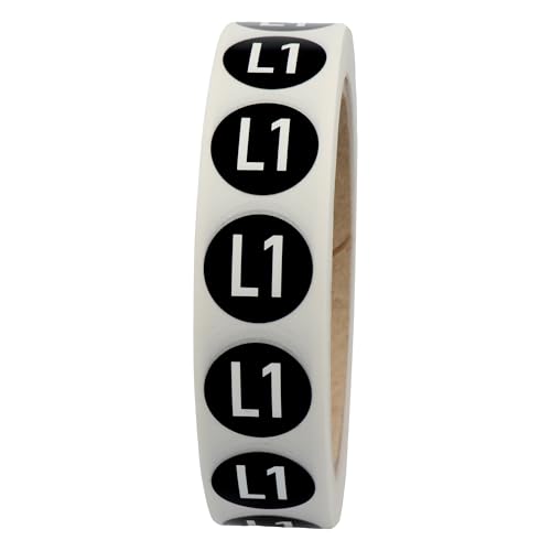 Leiterkennzeichnung - L1 - Wechselstromnetz Außenleiter 1 - Ø 12,5 mm - 1.000 Leiterkennzeichen Etiketten auf 1 Rolle(n), Polyester, schwarz-weiß, selbstklebend von Labelident