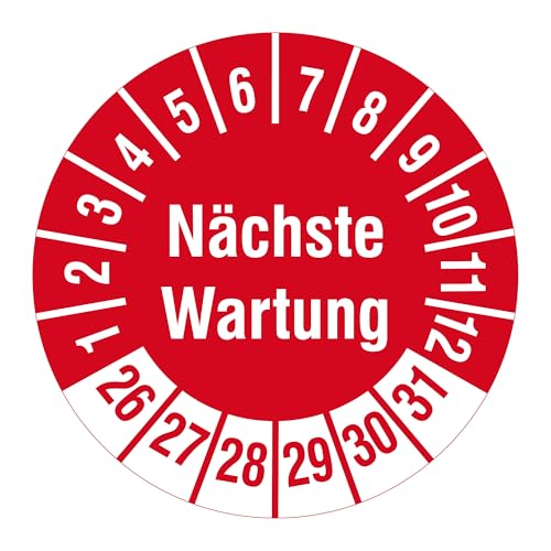 Mehrjahresprüfplaketten 2026-2031 - Nächste Wartung - Ø 30 mm, 1.000 widerstandsfähige Prüfplaketten auf Rolle, Polyethylen, rot von Labelident