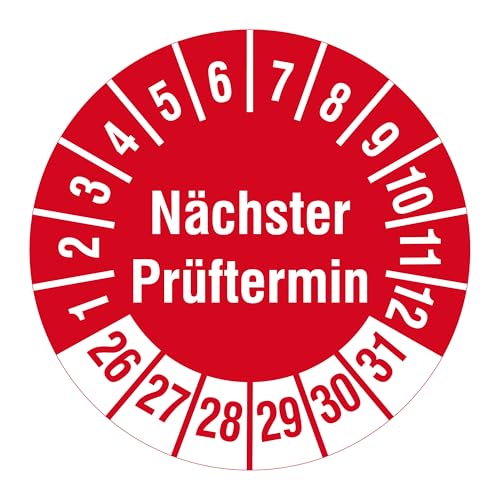 Mehrjahresprüfplaketten Nächster Prüftermin 2026-2031 - Ø 30 mm - 1.000 Prüfplaketten auf Rolle, Polyethylen, Prüfetiketten rot-weiß von Labelident