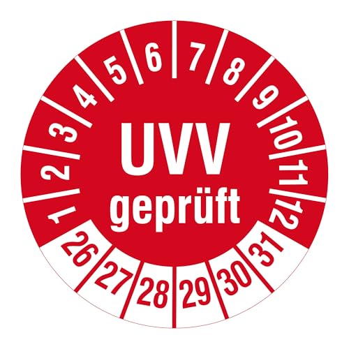 Mehrjahresprüfplaketten UVV geprüft 2026-2031 - Ø 30 mm - 1.000 widerstandsfähige Prüfplaketten auf Rolle, Polyethylen, rot, selbstklebend von Labelident