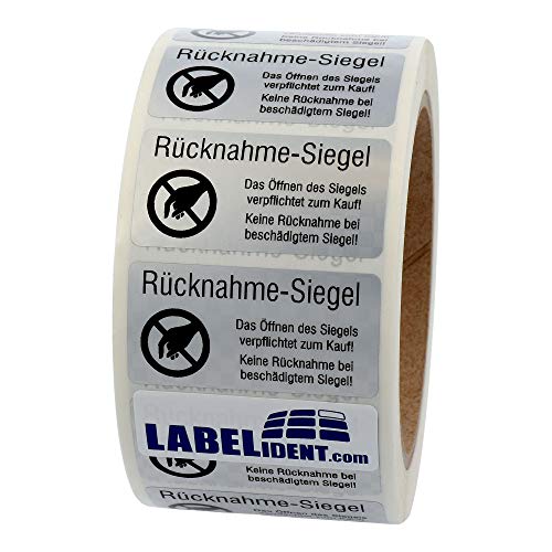 Siegeletiketten 50,8 x 25,4 mm - Rücknahme-Siegel -Das Öffnen des Siegels verpflichtet zum Kauf - 1.000 Sicherheitssiegel Etiketten auf 1 Rolle(n), 40 mm Kern, Polyester von Labelident