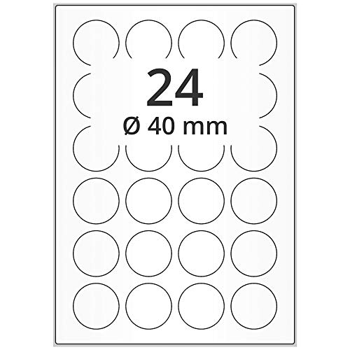 Wetterfeste Folienetiketten auf A4 Bogen, transparent - Ø 40 mm - 600 Polyester Etiketten auf 25 Blatt, selbstklebende PET Aufkleber, matt Wetterfeste Folienetiketten auf A4 Bogen, transparent - Ø 40 mm - 600 Polyester Etiketten auf 25 Blatt, selbstklebende PET Aufkleber, matt von Labelident