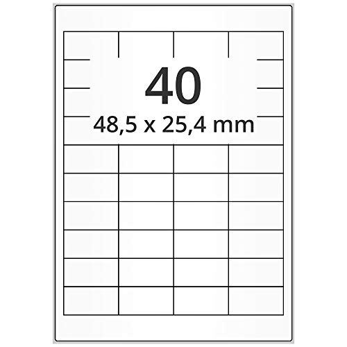 Wetterfeste Folienetiketten auf A4 Bogen, weiß - 48,5 x 25,4 mm - 1.000 Polyester Etiketten auf 25 Blatt, selbstklebende PET Aufkleber, matt von Labelident