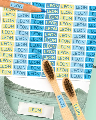 Namensaufkleber – 156 Mini personalisierte Etiketten für Stifte, Kleidung, Brotdose, Schule & Kita – wasserfest & spülmaschinenfest – BPA-frei – Labelino (Beach) von Labelino