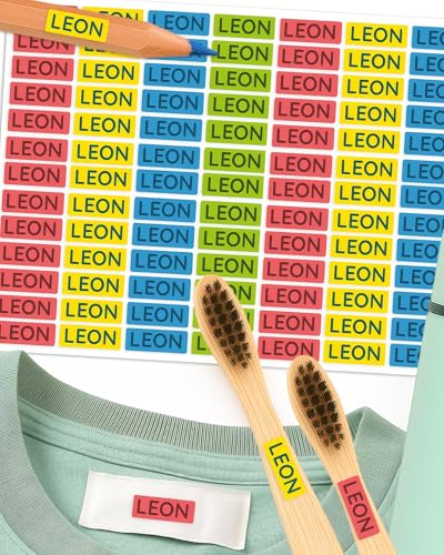 Namensaufkleber – 156 Mini personalisierte Etiketten für Stifte, Kleidung, Brotdose, Schule & Kita – wasserfest & spülmaschinenfest – BPA-frei – Labelino (Classic Colors) von Labelino