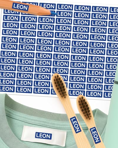 Namensaufkleber – 156 Mini personalisierte Etiketten für Stifte, Kleidung, Brotdose, Schule & Kita – wasserfest & spülmaschinenfest – BPA-frei – Labelino (Dunkelblau) von Labelino