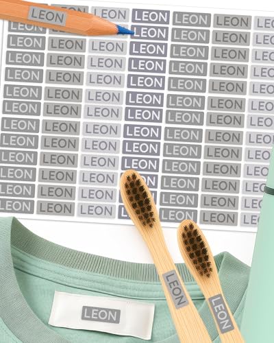 Namensaufkleber – 156 Mini personalisierte Etiketten für Stifte, Kleidung, Brotdose, Schule & Kita – wasserfest & spülmaschinenfest – BPA-frei – Labelino (Grau Mix) von Labelino
