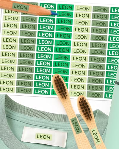 Namensaufkleber – 156 Mini personalisierte Etiketten für Stifte, Kleidung, Brotdose, Schule & Kita – wasserfest & spülmaschinenfest – BPA-frei – Labelino (Greenly) von Labelino