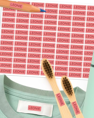 Namensaufkleber – 156 Mini personalisierte Etiketten für Stifte, Kleidung, Brotdose, Schule & Kita – wasserfest & spülmaschinenfest – BPA-frei – Labelino (Korall) von Labelino