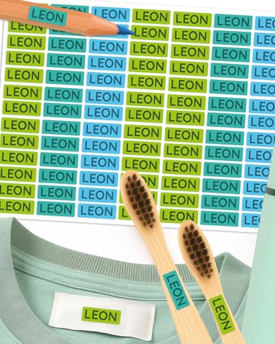 Namensaufkleber – 156 Mini personalisierte Etiketten für Stifte, Kleidung, Brotdose, Schule & Kita – wasserfest & spülmaschinenfest – BPA-frei – Labelino (Landscape) von Labelino