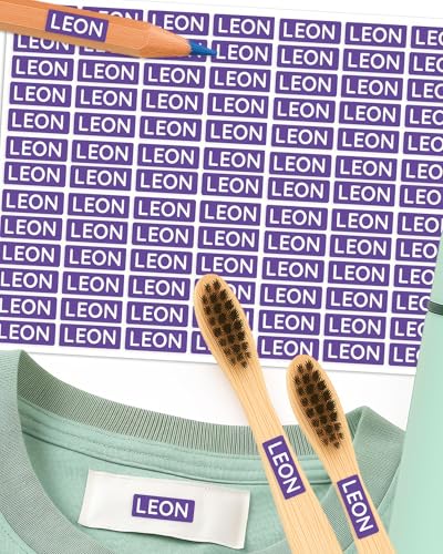 Namensaufkleber – 156 Mini personalisierte Etiketten für Stifte, Kleidung, Brotdose, Schule & Kita – wasserfest & spülmaschinenfest – BPA-frei – Labelino (Pflaume) von Labelino