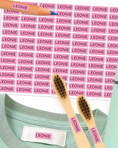 Namensaufkleber – 156 Mini personalisierte Etiketten für Stifte, Kleidung, Brotdose, Schule & Kita – wasserfest & spülmaschinenfest – BPA-frei – Labelino (Rosa) von Labelino