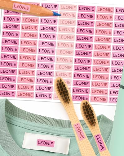 Namensaufkleber – 156 Mini personalisierte Etiketten für Stifte, Kleidung, Brotdose, Schule & Kita – wasserfest & spülmaschinenfest – BPA-frei – Labelino (Softrose) von Labelino