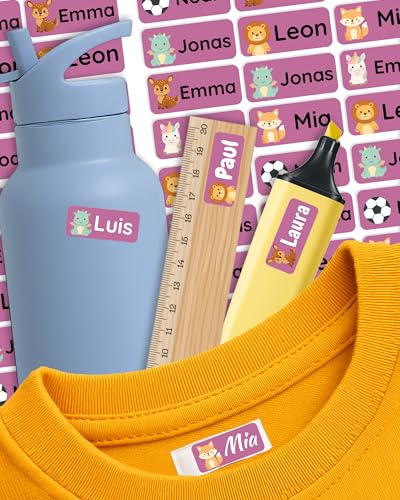 Namensaufkleber für Kinder – personalisierte Etiketten für Kleidung, Brotdosen & Schulzubehör – spülmaschinen- & waschmaschinengeeignet – selbstklebend & ablösbar – Labelino (Beere) von Labelino