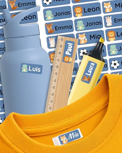 Namensaufkleber für Kinder – personalisierte Etiketten für Kleidung, Brotdosen & Schulzubehör – spülmaschinen- & waschmaschinengeeignet – selbstklebend & ablösbar – Labelino (Blau) von Labelino