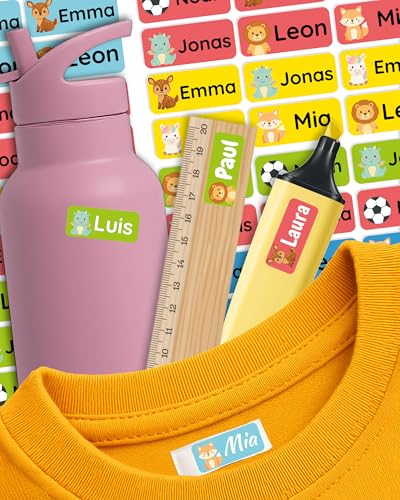 Namensaufkleber für Kinder – personalisierte Etiketten für Kleidung, Brotdosen & Schulzubehör – spülmaschinen- & waschmaschinengeeignet – selbstklebend & ablösbar – Labelino (Classics | Mix) von Labelino