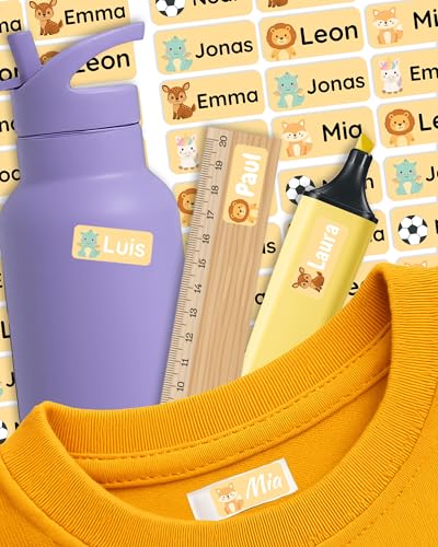 Namensaufkleber für Kinder – personalisierte Etiketten für Kleidung, Brotdosen & Schulzubehör – spülmaschinen- & waschmaschinengeeignet – selbstklebend & ablösbar – Labelino (Gelb) von Labelino