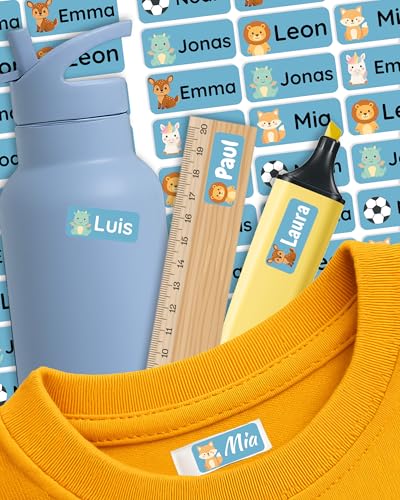 Namensaufkleber für Kinder – personalisierte Etiketten für Kleidung, Brotdosen & Schulzubehör – spülmaschinen- & waschmaschinengeeignet – selbstklebend & ablösbar – Labelino (Hellblau) von Labelino