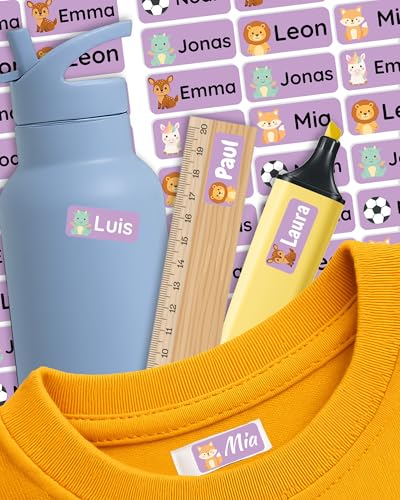 Namensaufkleber für Kinder – personalisierte Etiketten für Kleidung, Brotdosen & Schulzubehör – spülmaschinen- & waschmaschinengeeignet – selbstklebend & ablösbar – Labelino (Lavendel) von Labelino
