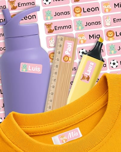 Namensaufkleber für Kinder – personalisierte Etiketten für Kleidung, Brotdosen & Schulzubehör – spülmaschinen- & waschmaschinengeeignet – selbstklebend & ablösbar – Labelino (Rosa) von Labelino