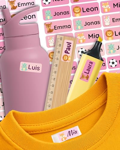 Namensaufkleber für Kinder – personalisierte Etiketten für Kleidung, Brotdosen & Schulzubehör – spülmaschinen- & waschmaschinengeeignet – selbstklebend & ablösbar – Labelino (Soft Rose | Mix) von Labelino