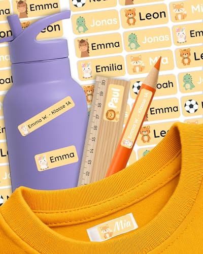 Namensschilder personalisiert – 88 Namensaufkleber für Kinder, Kleidung & Gegenstände in Schule & Kita | selbstklebend, wasserfest & waschmaschinenfest | Wunschname von Labelino® (Gelb 06) von Labelino