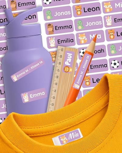 Namensschilder personalisiert – 88 Namensaufkleber für Kinder, Kleidung & Gegenstände in Schule & Kita | selbstklebend, wasserfest & waschmaschinenfest | Wunschname von Labelino® (Lavendel 05) von Labelino