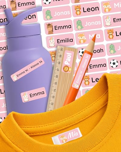 Namensschilder personalisiert – 88 Namensaufkleber für Kinder, Kleidung & Gegenstände in Schule & Kita | selbstklebend, wasserfest & waschmaschinenfest | Wunschname von Labelino® (Rosa 04) von Labelino