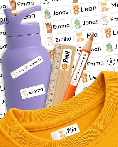 Namensschilder personalisiert – 88 Namensaufkleber für Kinder, Kleidung & Gegenstände in Schule & Kita | selbstklebend, wasserfest & waschmaschinenfest | Wunschname von Labelino® (Weiss 01) von Labelino