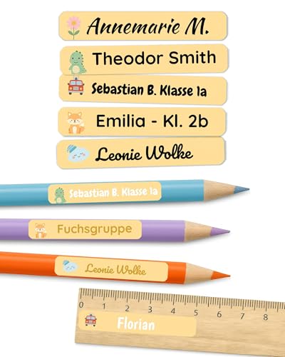 Stifteaufkleber mit Namen – personalisierte Etiketten für Stifte, Schule & Kita – wasserfest & spülmaschinenfest – langlebig & hohe Haftung – Labelino (Gelb) von Labelino
