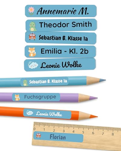 Stifteaufkleber mit Namen – personalisierte Etiketten für Stifte, Schule & Kita – wasserfest & spülmaschinenfest – langlebig & hohe Haftung – Labelino (Hellblau) von Labelino
