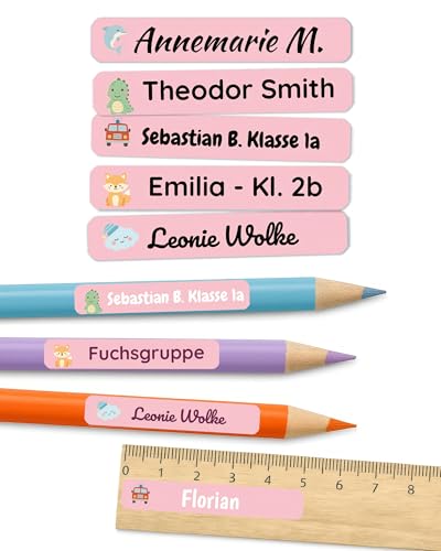 Stifteaufkleber mit Namen – personalisierte Etiketten für Stifte, Schule & Kita – wasserfest & spülmaschinenfest – langlebig & hohe Haftung – Labelino (Rosa) von Labelino