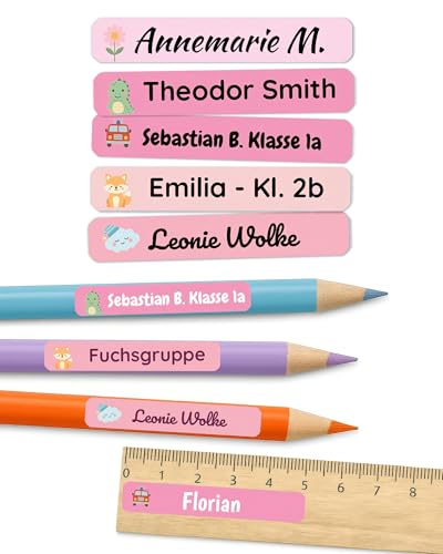 Stifteaufkleber mit Namen – personalisierte Etiketten für Stifte, Schule & Kita – wasserfest & spülmaschinenfest – langlebig & hohe Haftung – Labelino (Soft Rose | Mix) von Labelino