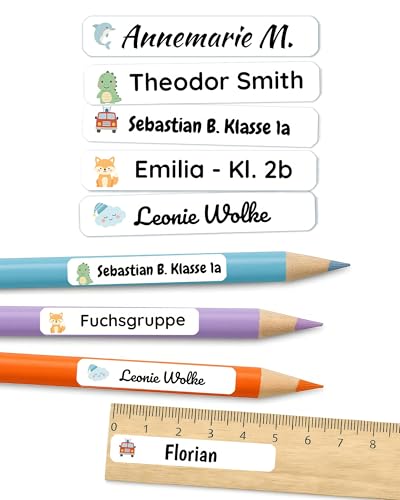 Stifteaufkleber mit Namen – personalisierte Etiketten für Stifte, Schule & Kita – wasserfest & spülmaschinenfest – langlebig & hohe Haftung – Labelino (Weiss) von Labelino