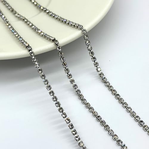 9,1 m/Packung, 2 mm, silberfarbene Strass-Kette, klarer Kristall mit silberfarbener Basis, Labellezalady kleine Strasssteine, zum Aufnähen für Bastelarbeiten, Dekoration von Labellezalady