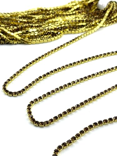 9,1 m/Packung, 3 mm goldene Strass-Kette, klarer Kristall mit silberfarbener Basis, Labellezalady Close-Chian zum Aufnähen für DIY Handwerk Dekoration von Labellezalady